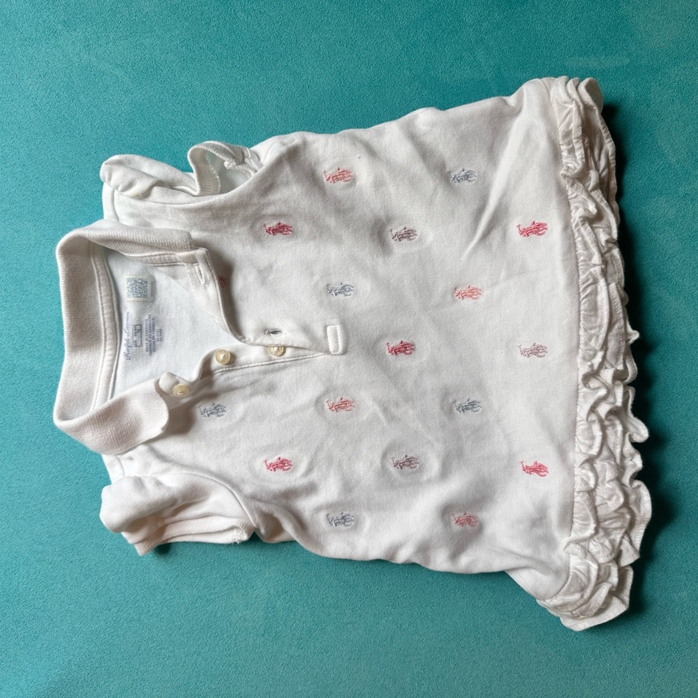 Polo by Ralph Lauren White Cotton Polo Dress with Pink & Blue Pony Embroidery